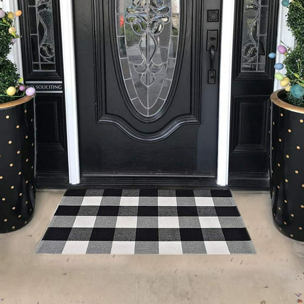 59 x 35.4 Inches Black and White Buffalo Plaid Rug Buffalo Check Rug Outdoor Indoor Front Porch Check Doormat Washable Woven Front Porch Decor for Door Home Entrance Kitchen 